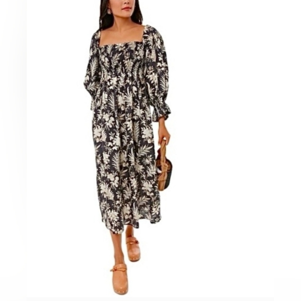 Tuckernuck Ojai Vines Hemmings Linen Dress Peasant CottageCore-Size M